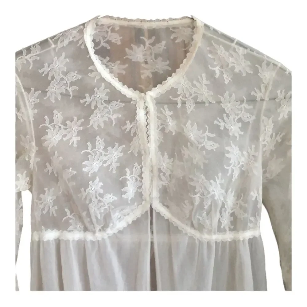Vintage 60s Vanity Fair Chiffon Lace Tricot Sheer Peignoir Robe size 30 XS